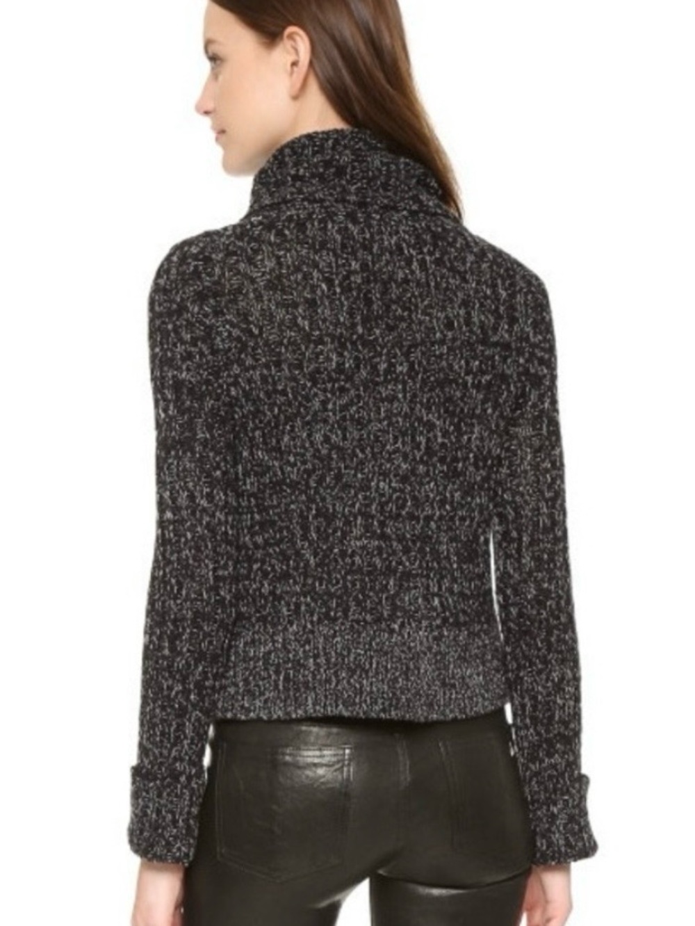Free People Black White Marled Cable Knit Cropped Turtleneck Sweater Size S - Picture 5 of 10